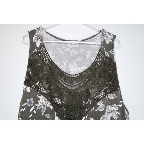 Maurices Olive Green Floral Crochet Neck Sleeveless Tank Top Women's Size 2 Boho - Picture 2 of 9